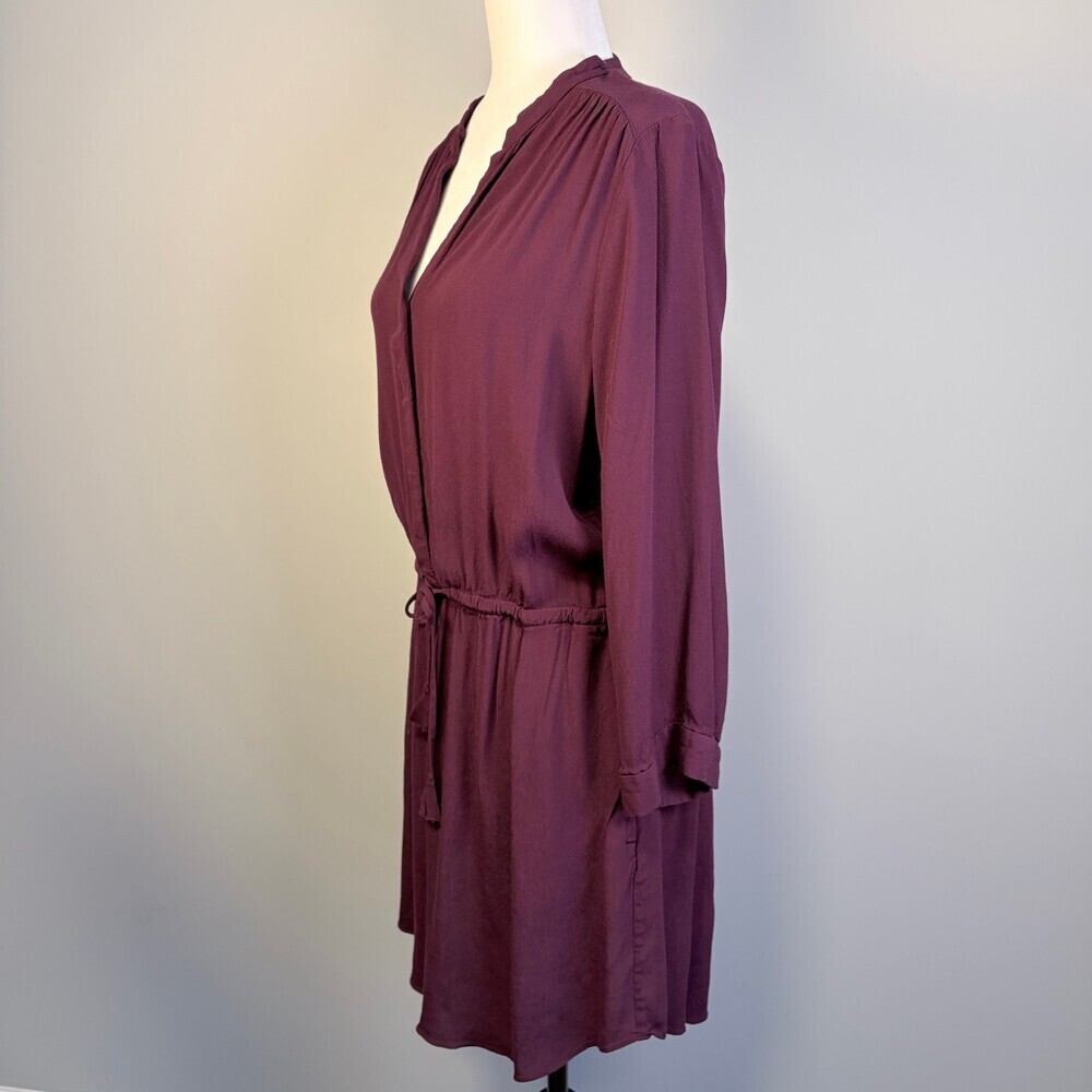 Babaton Shirt Dress Long Sleeve Tie Waist Corporate Girlie Burgundy Size Large - Picture 12 of 13